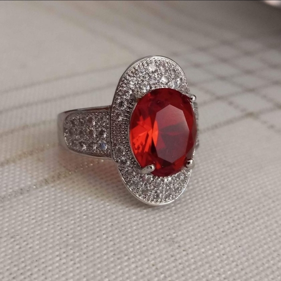 New 925 Silver Oval Cut Ruby Diamond Ring for Women